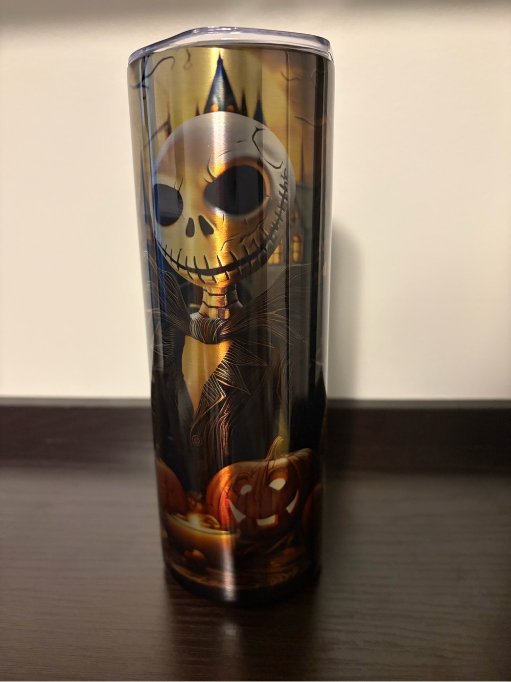 Nightmare Skull Pumpkin Travel Tumbler - Black & Orange